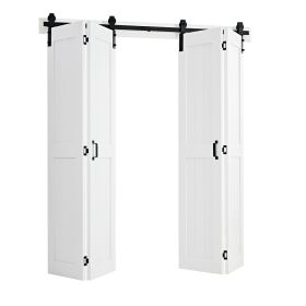VEVOR Bifold Barn Door, 72" x 84", MDF Bi-Fold Sliding Closet Doors, Hardware Kit Included, H-Frame Space-Saving Design