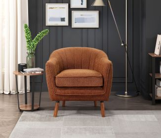 Mid-Century Modern Accent Chair 1pc Rust-hued Chenille Fabric Upholstered Channel Stitched Back Brown Legs Solid Wood Furniture