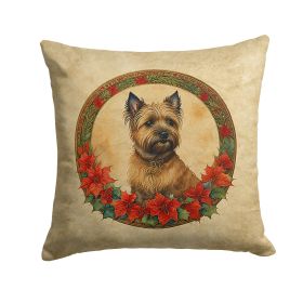 Cairn Terrier Christmas Flowers Throw Pillow Machine Washable, Indoor Outdoor Decorative Pillow for Couch, Bed or Patio, 14Hx14W