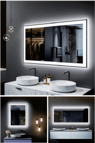 Triple Color Temperature/LED/RGB Smart Touch Control Bathroom Mirror with Tempered Glass, Adjustable Light, Fog & Shatterproof, Memory Function (S3R13874UL55"x30": S3R14091UL55"x36")