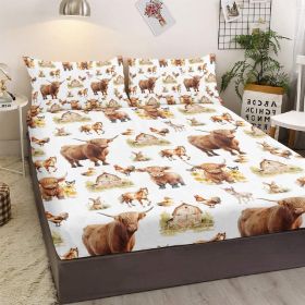 3pcs Little Cow And Duck Pet Theme Children's Fun Style Minimalist Comfort Series Bed Sheet And Two Pillowcases Bedding For All Seasons Use (Option: Twin-white)