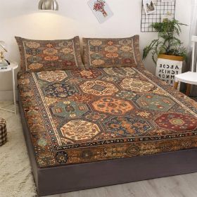 3pcs Retro Bohemian Geometric Style Minimalist Comfort Series Bed Fitted Sheet And Two Pillowcases Bedding For All Seasons Use (Option: Twin-Brown)